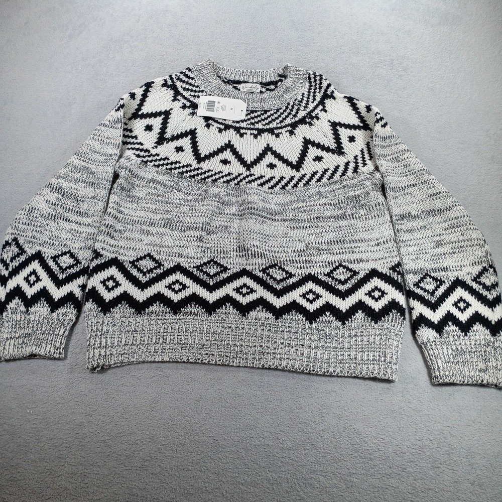 Wonderly Womens Fair Isle Sweater Black White Medium NWT Wool Blend
